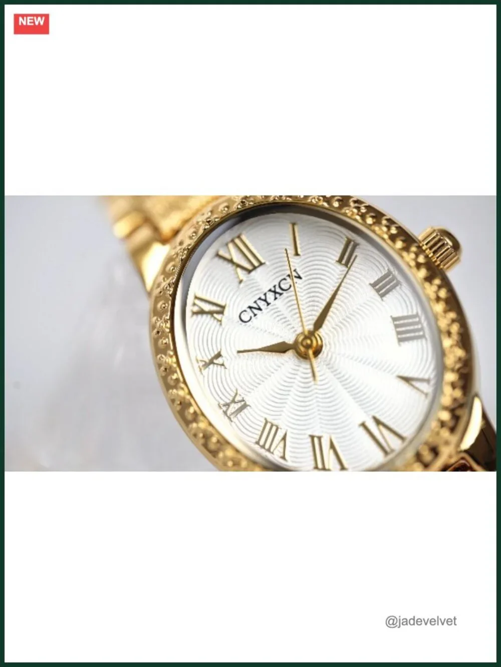 Vintage Gold Oval Case Watch Roman Numeral Dial Bracelet Strap Water Resistant